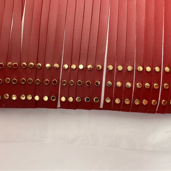 Victoria’s Secret Handbag 10x7 red leather studded fringe vintage NEW! - Picture 4 of 4
